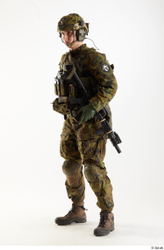 Whole Body Weapons-Rifle Man Pose with machine rifle White Uniform Athletic Studio photo references